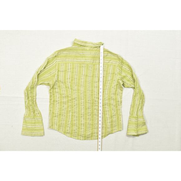 Chico's Women's Size 2 Green Striped Silk Cotton Blend Button Down - Picture 4 of 8
